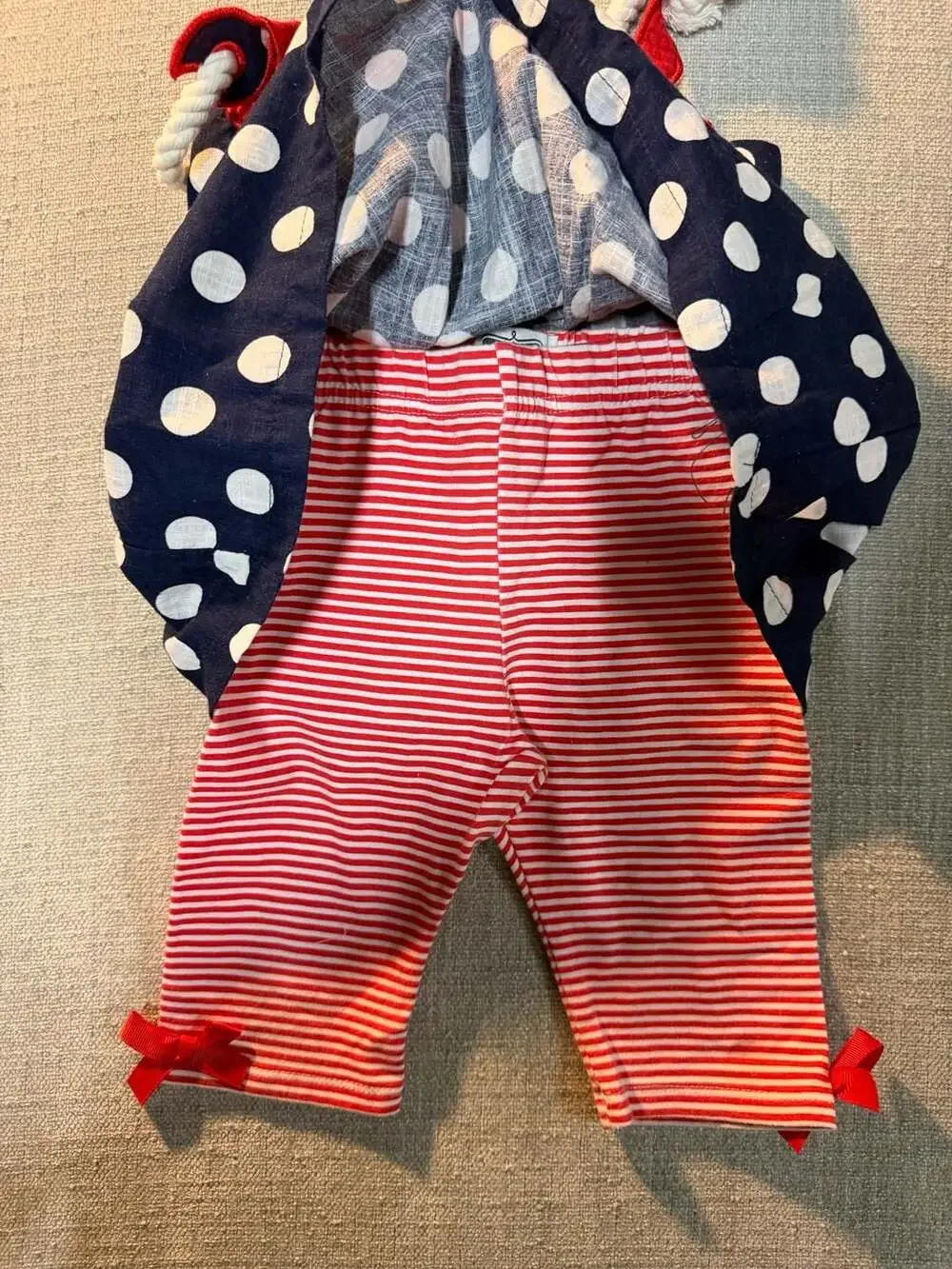 Mud Pie Toddler Girl Navy Polka Dot Crab Appliqué Dress and Stripe Legging Set